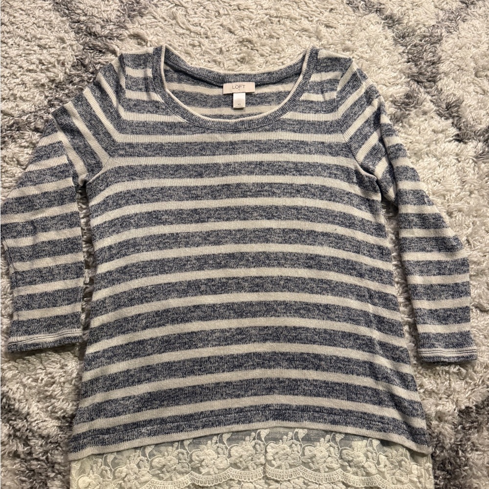 LOFT Kids Navy and White Striped Sweater